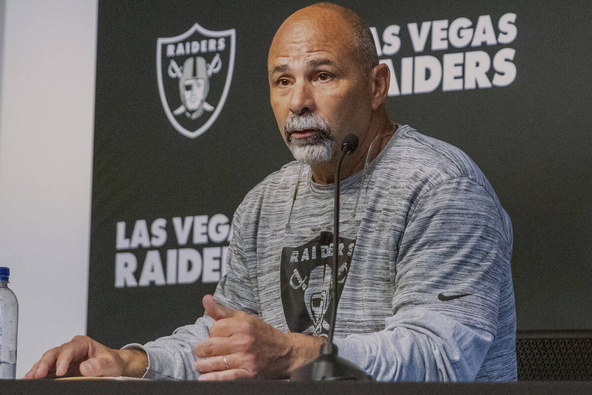 Raiders interim head coach Rich Bisaccia addresses the media during a news conference at the Ra ...
