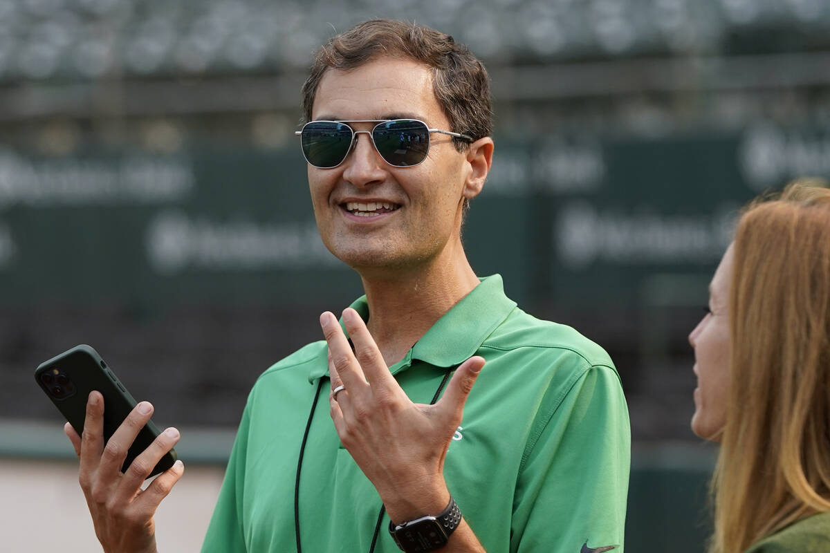 Oakland Athletics President Dave Kaval before a baseball game between the Athletics and the San ...