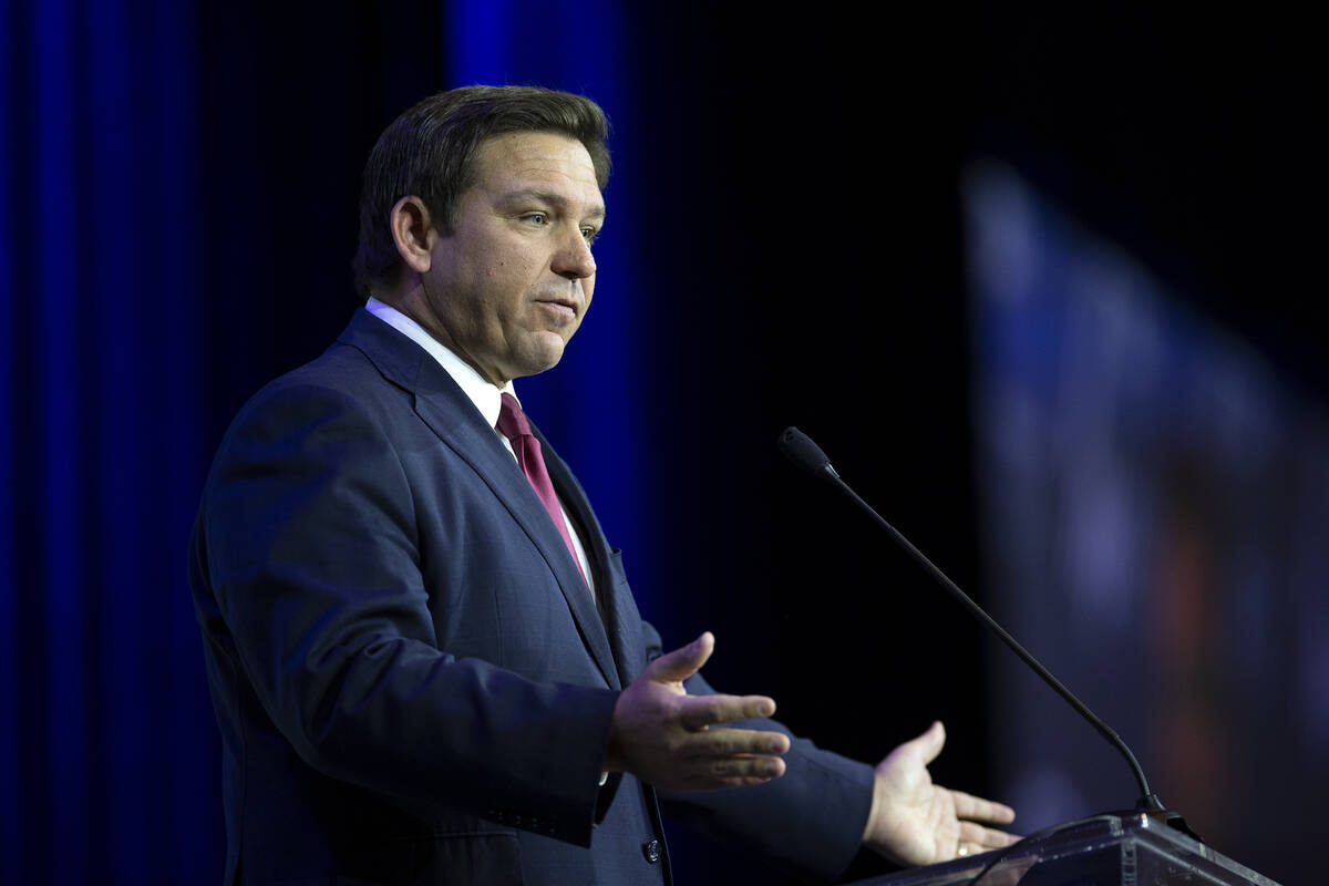 Florida Gov. Ron DeSantis gives a speech during the Republican Jewish Coalition's annual leader ...