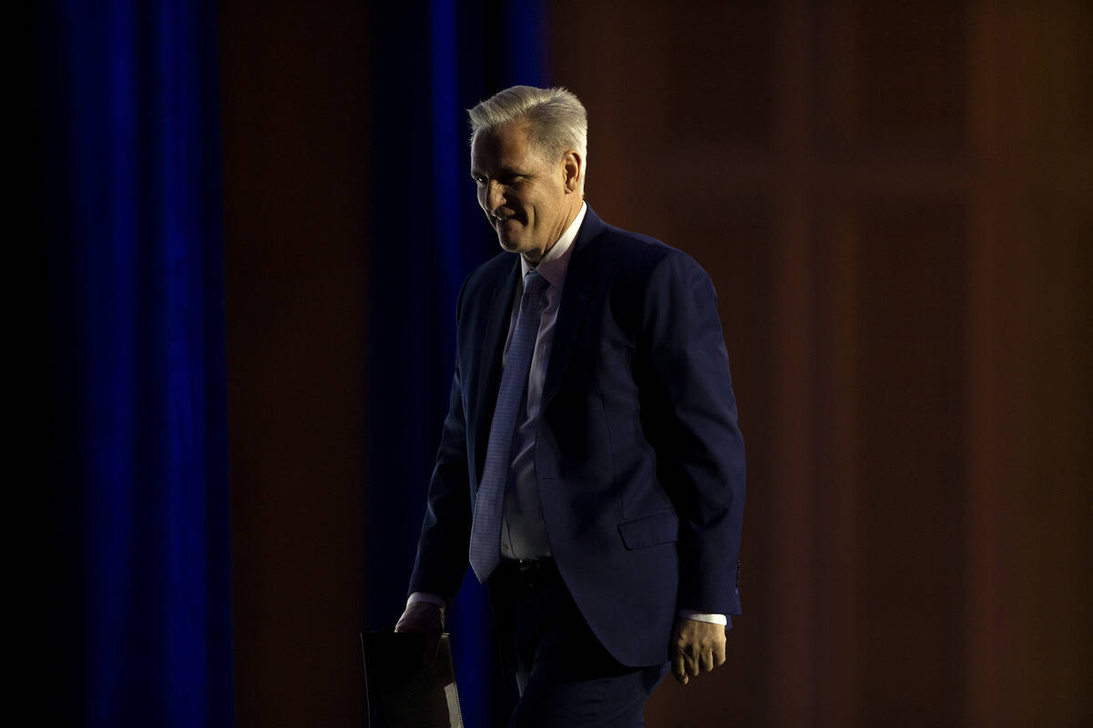 House Minority Leader Kevin McCarthy of Calif. leaves the stage following his speech during the ...