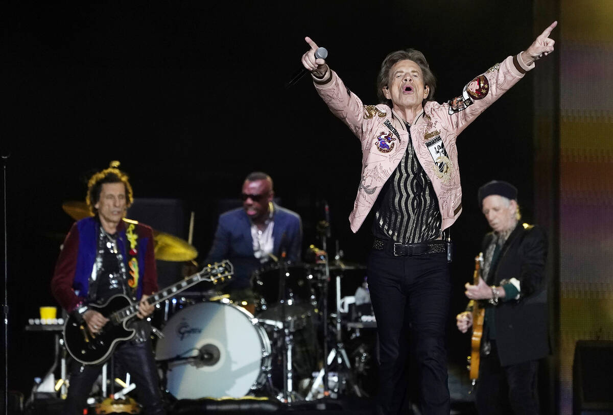 Mick Jagger, second right, and bandmates, from left; Ron Wood, Steve Jordan and Keith Richards ...