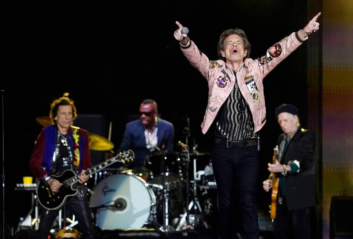 Mick Jagger, second right, and bandmates, from left; Ron Wood, Steve Jordan and Keith Richards ...