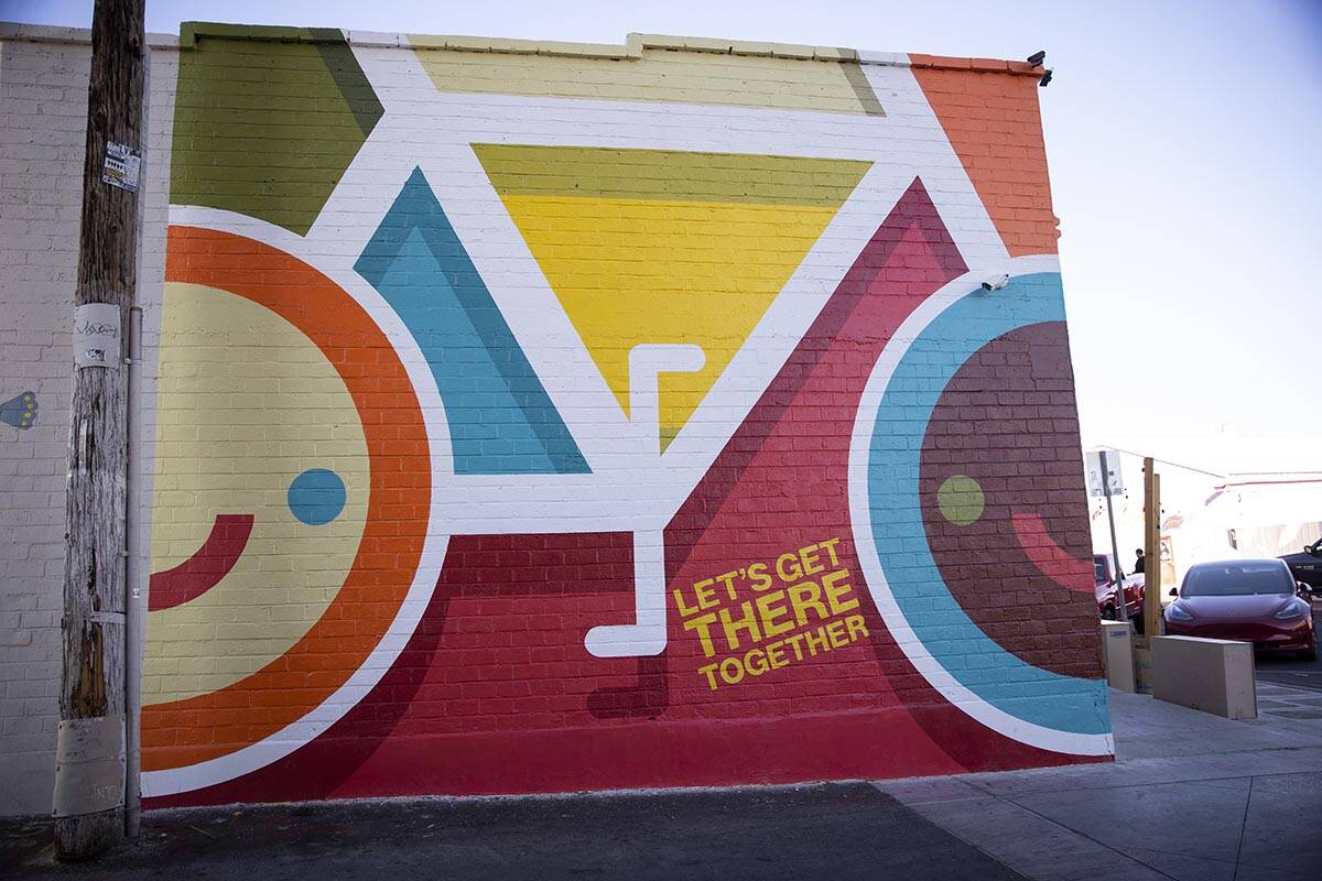 A new mural is unveiled as part of the Southern Nevada Bicycle Coalition's Get There Together c ...