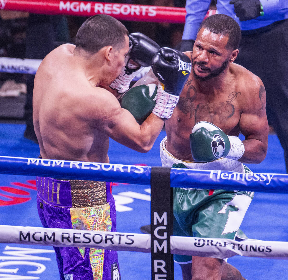 Marcos Hernandez takes a shot to the chin from Anthony Dirrell in the 1st round during their su ...