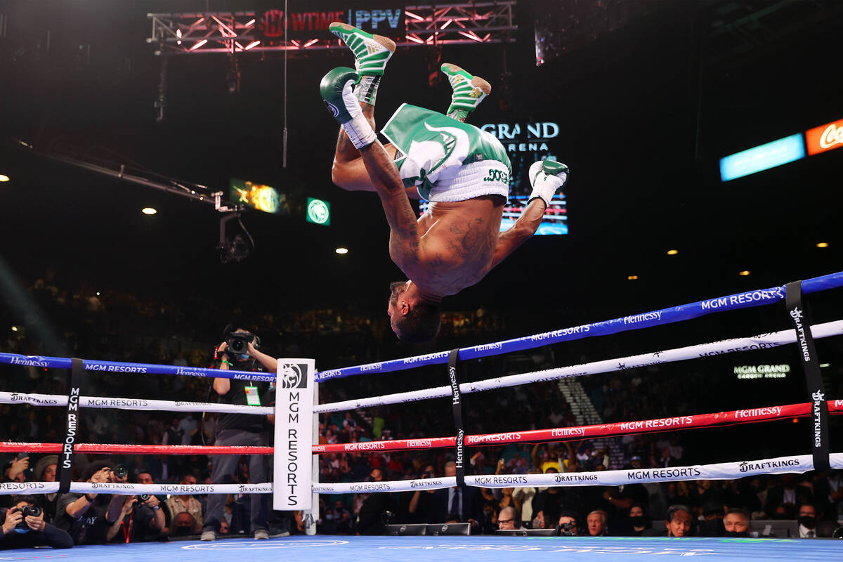 Anthony Dirrell celebrates his fourth round knockout win in a super middleweight bout against M ...