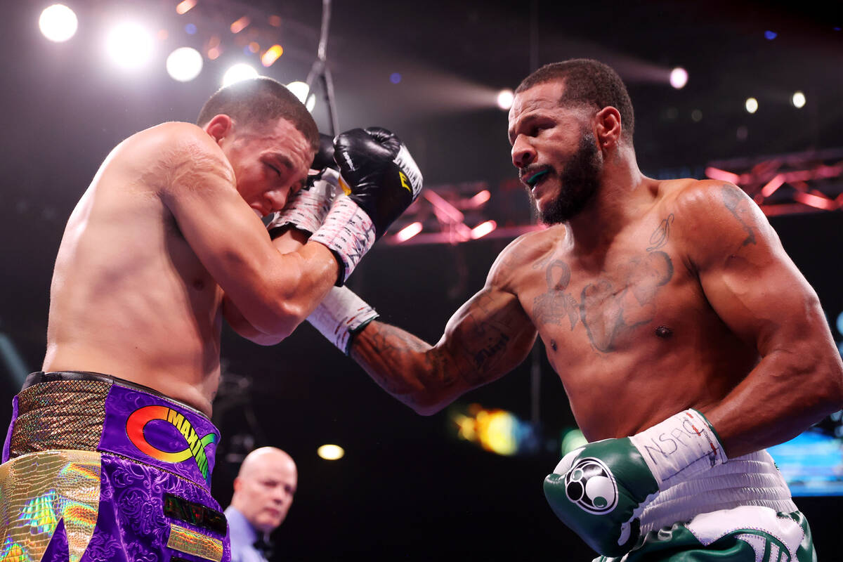 Anthony Dirrell, right, throws a punch against Marcos Hernandez in the third round of a super m ...