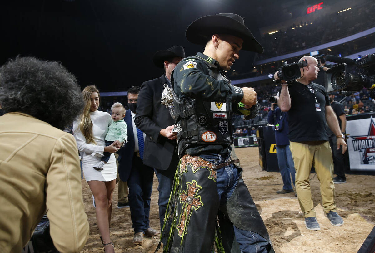 Jose Vitor Leme walks to the trophy presentation after becoming the back-to-back PBR World Cham ...