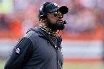 Pittsburgh Steelers head coach Mike Tomlin watches during the first half of an NFL football gam ...