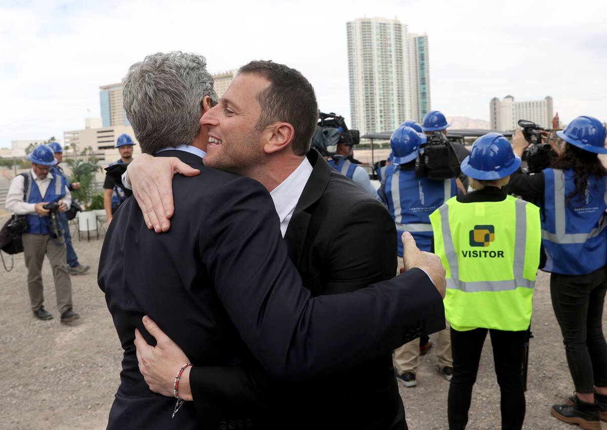 Jeffrey Soffer, chairman and CEO of Fontainebleau Development, left, hugs Fontainebleau Develop ...