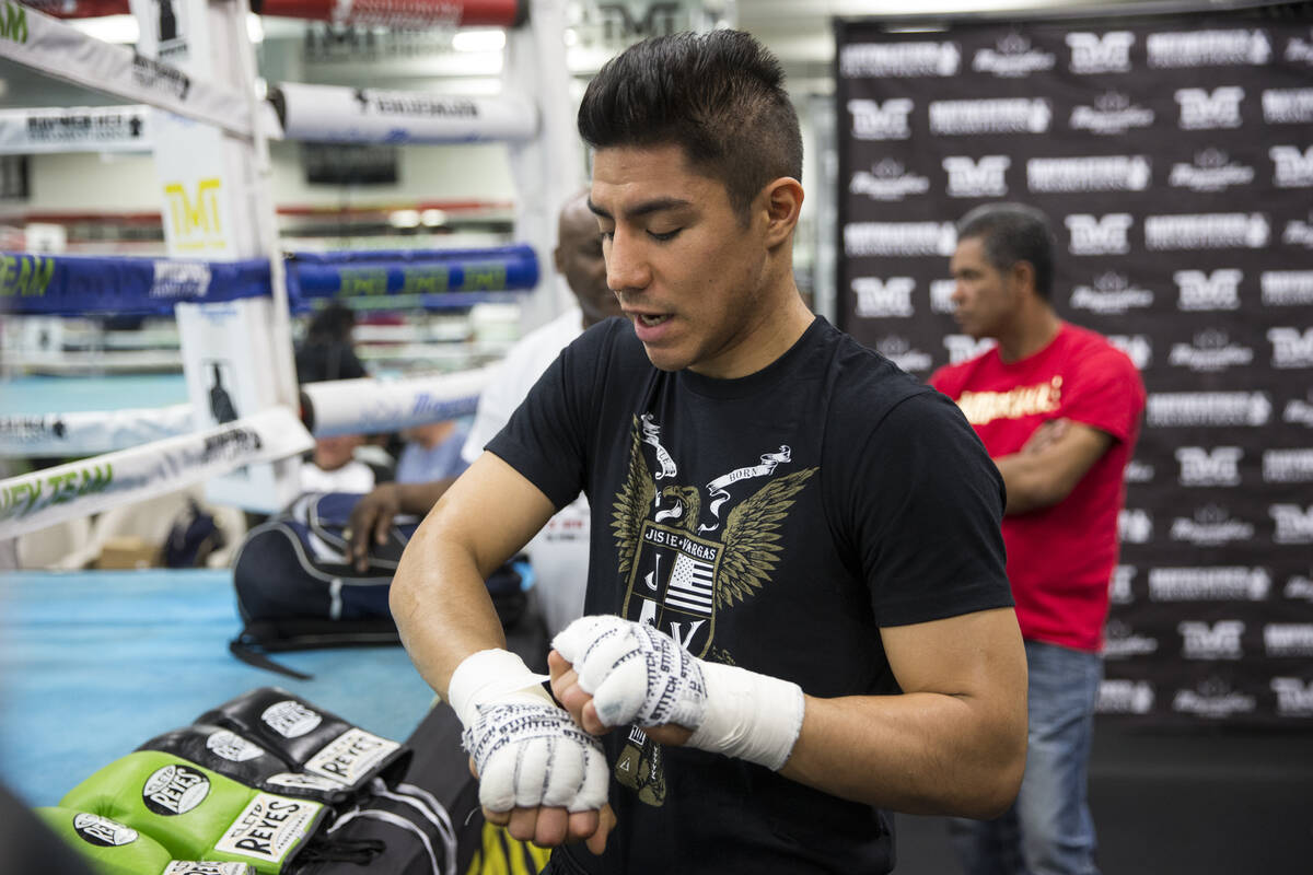 Jessie Vargas is seen during a media workout event at the Mayweather Boxing Club in Las Vegas, ...