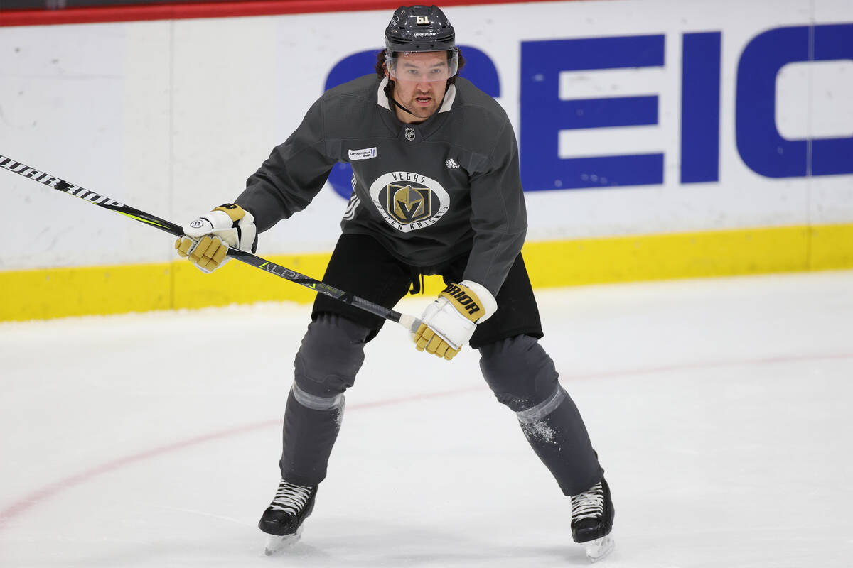 Vegas Golden Knights right wing Mark Stone (61) during a team practice at City National Arena i ...