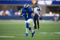 Los Angeles Rams wide receiver DeSean Jackson (1) runs during an NFL football game against the ...