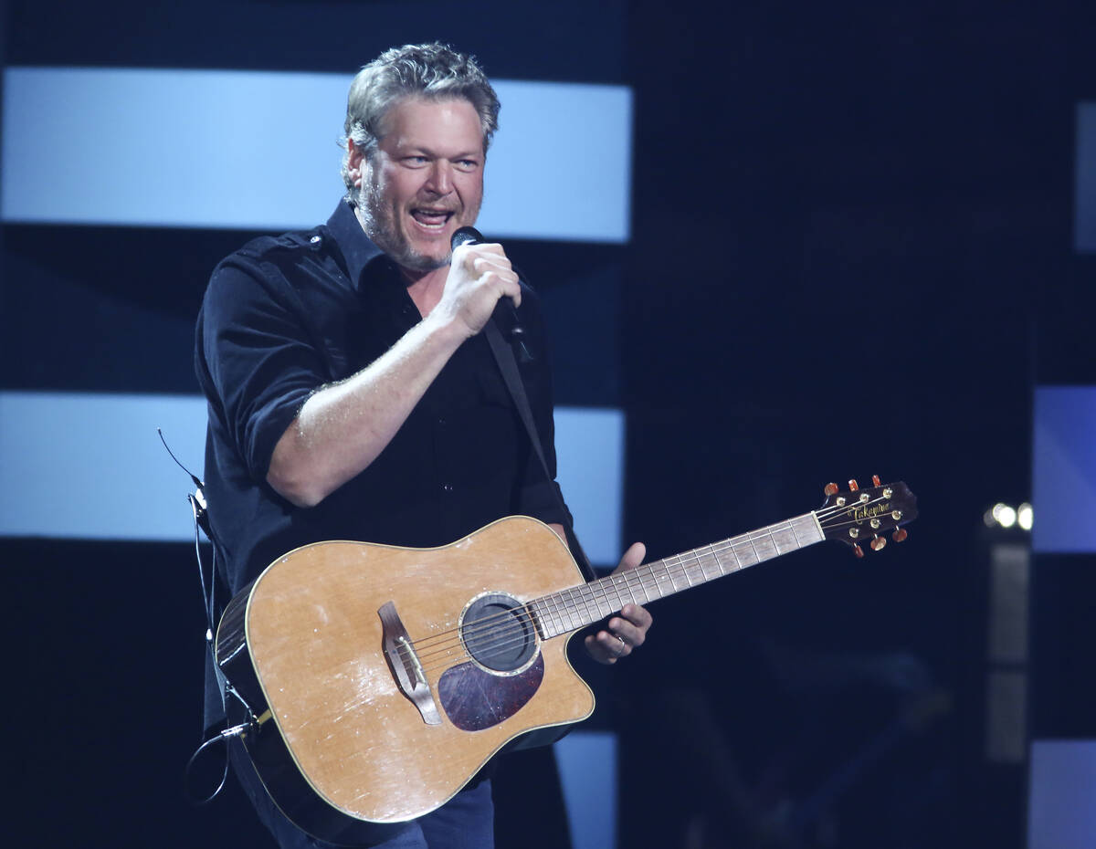 Blake Shelton performs at the iHeartCountry Festival on Saturday, Oct. 30, 2021, at the Frank E ...