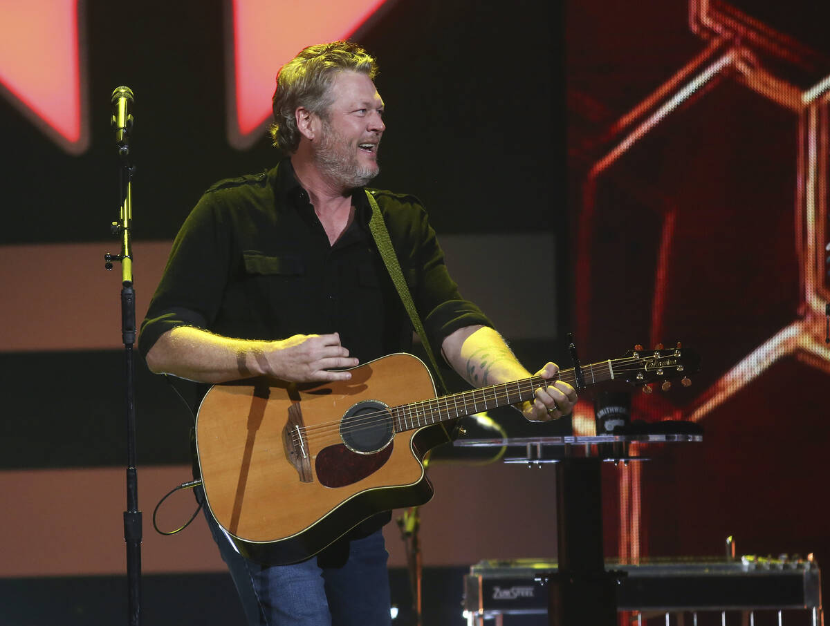 Blake Shelton performs at the iHeartCountry Festival on Saturday, Oct. 30, 2021, at the Frank E ...