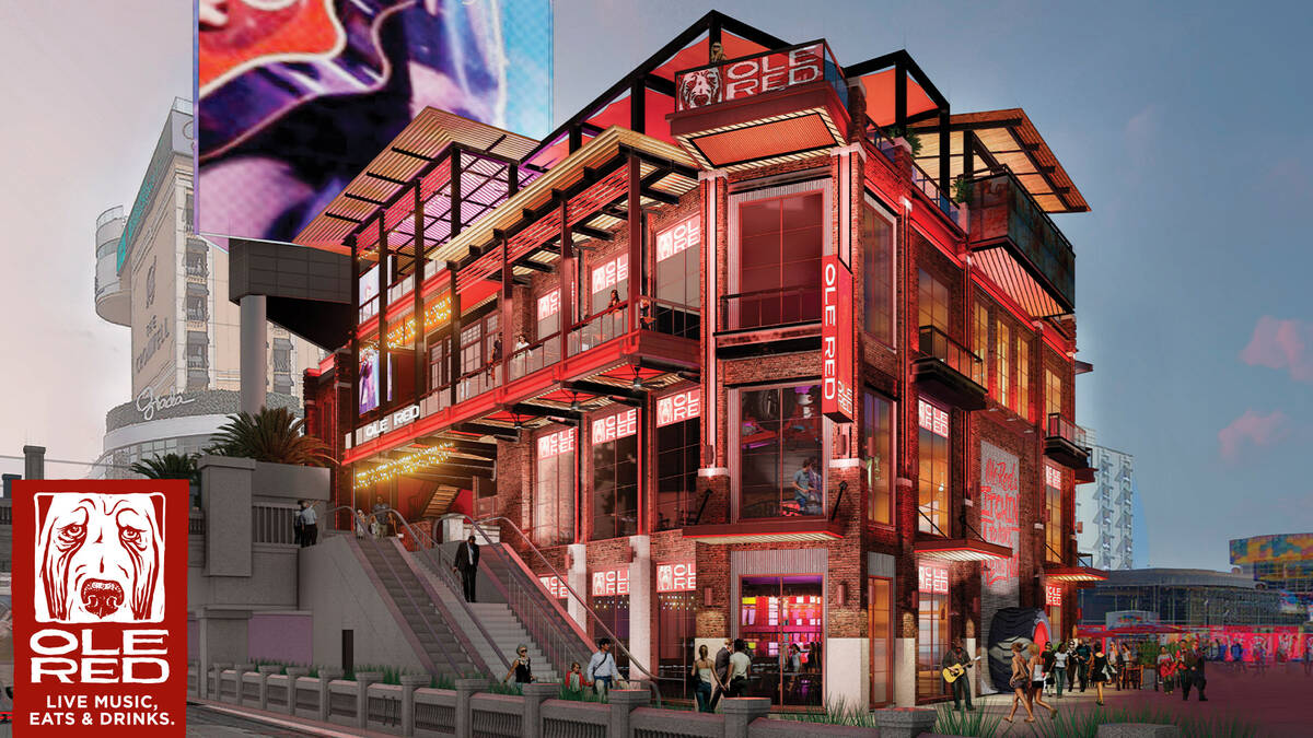 A rendering of Ole Red Las Vegas, due to open mid-2023 at Grand Bazaar Shops at Bally's. (Ryman ...