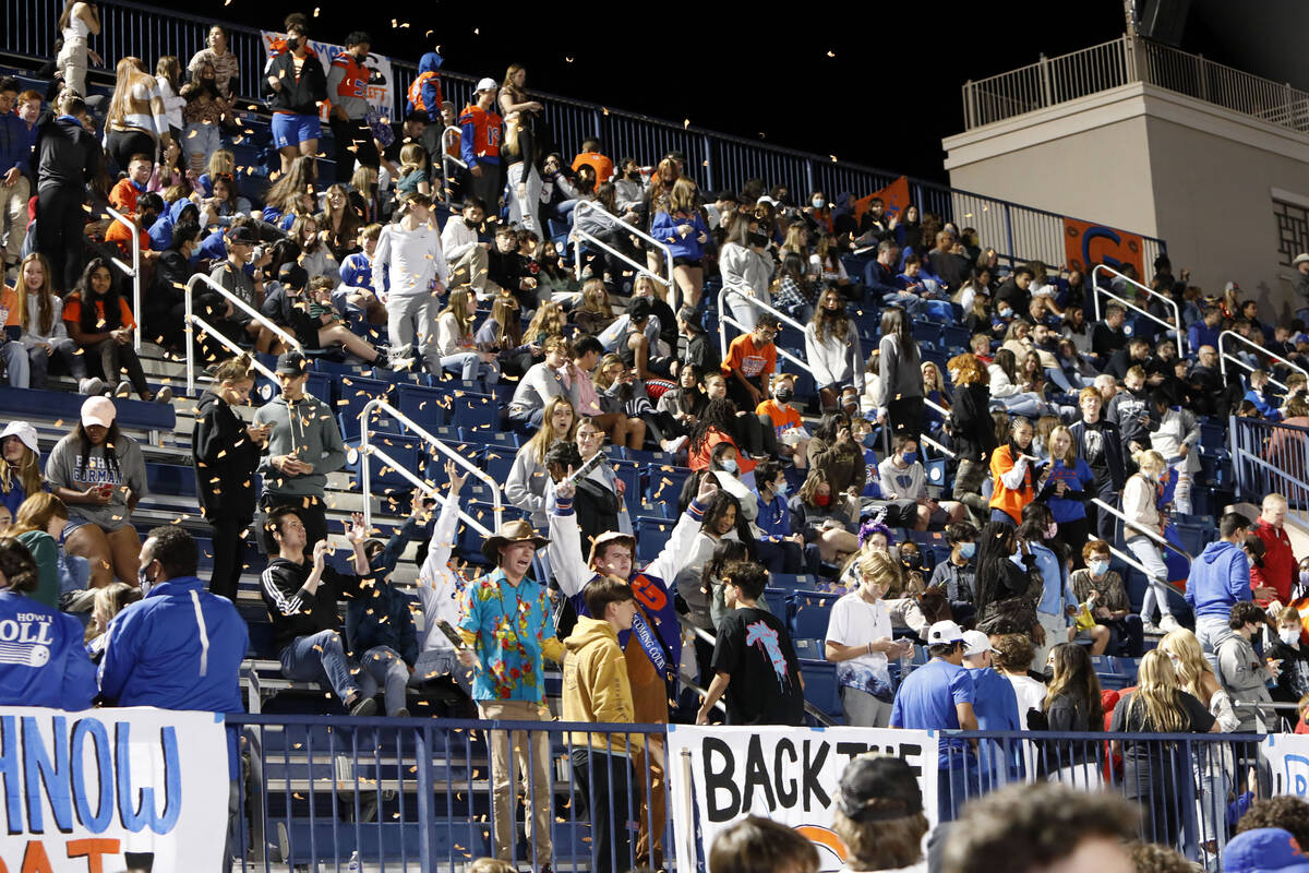 Bishop Gorman High School's fans celebrate their victory against Palo Verde High School after a ...