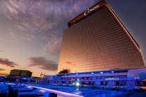 A view of the Circa hotel tower where 10 CEOs were to rappel down the side of the building faci ...