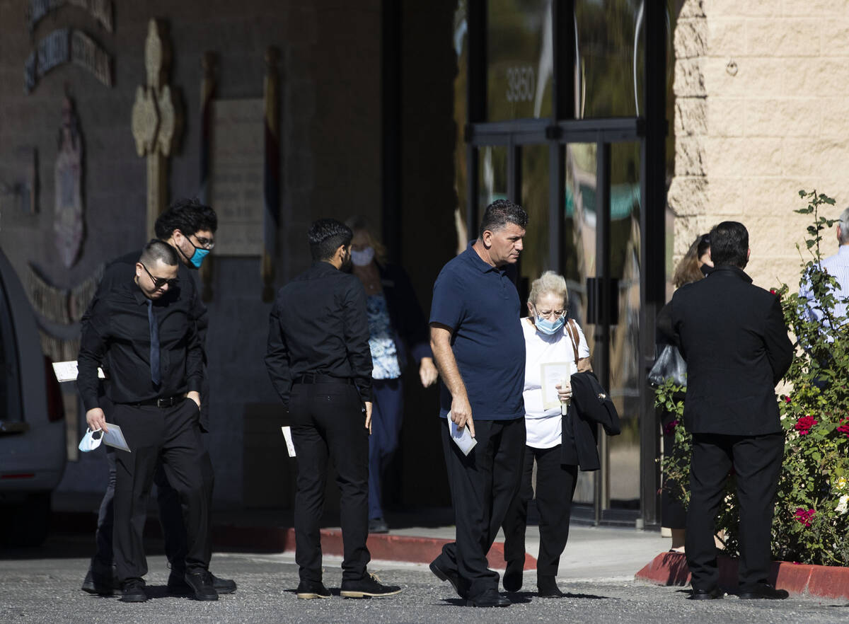 Mourners leave St. Simeon Serbian Orthodox Church after attending Tina Tintor's funeral on Thur ...