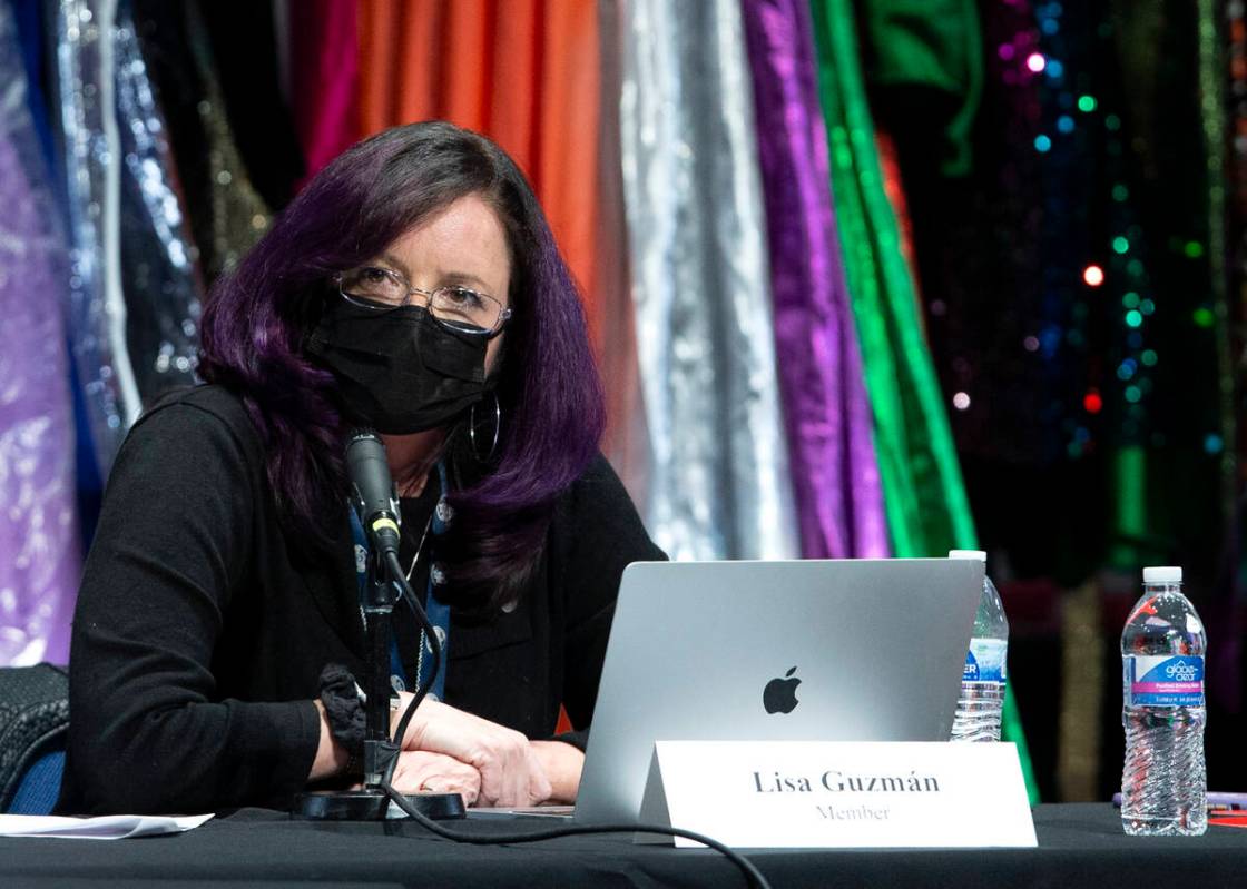 Lisa Guzman, member of the Clark County School District Board of Trustees, participates in the ...