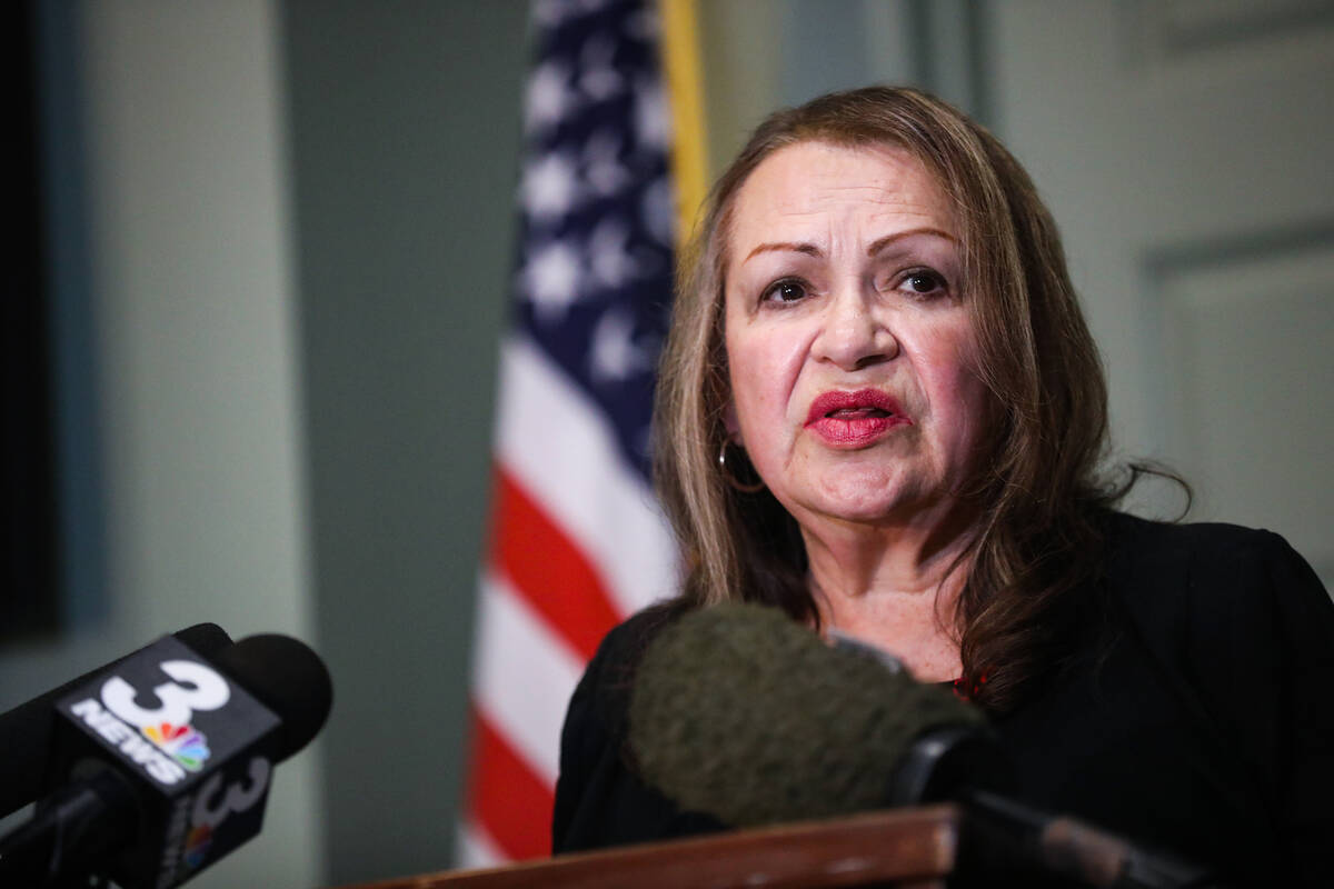 Clark County School Board President Linda Cavazos addresses the media at a press conference on ...