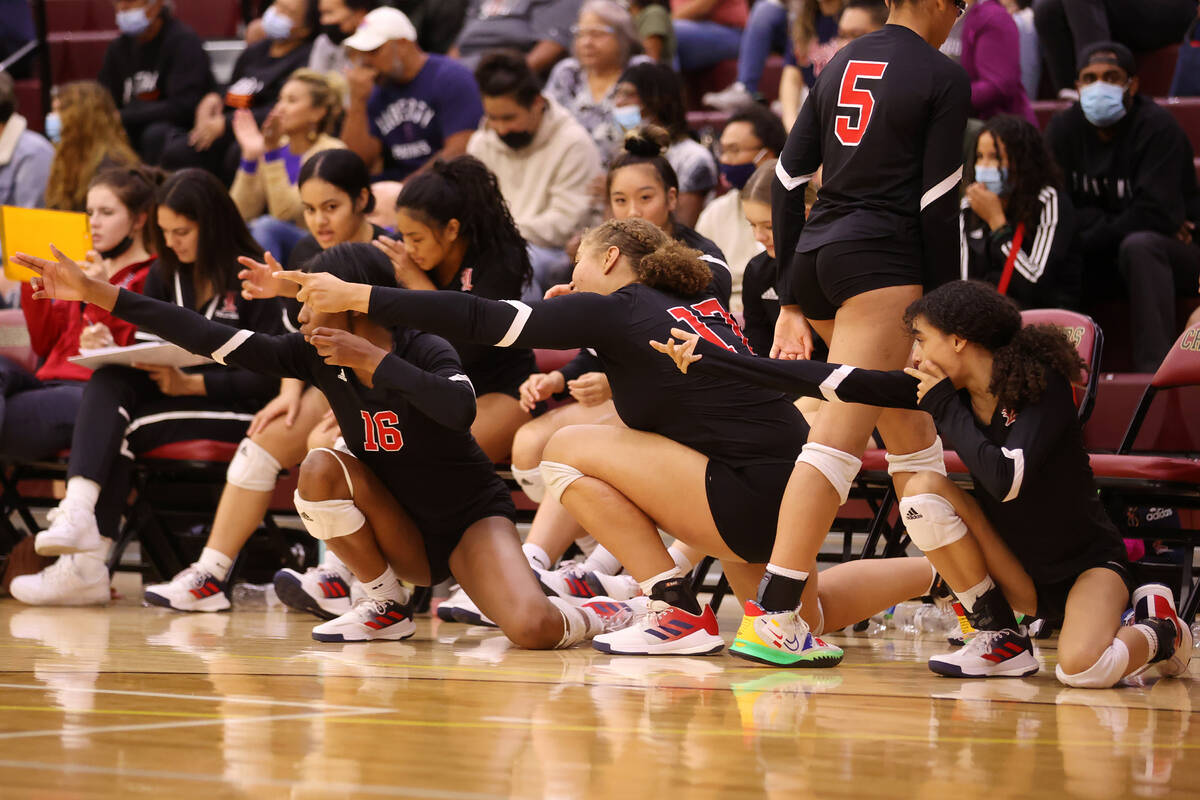 Liberty players react after scoring a point against Sierra Vista during the Class 4A state girl ...