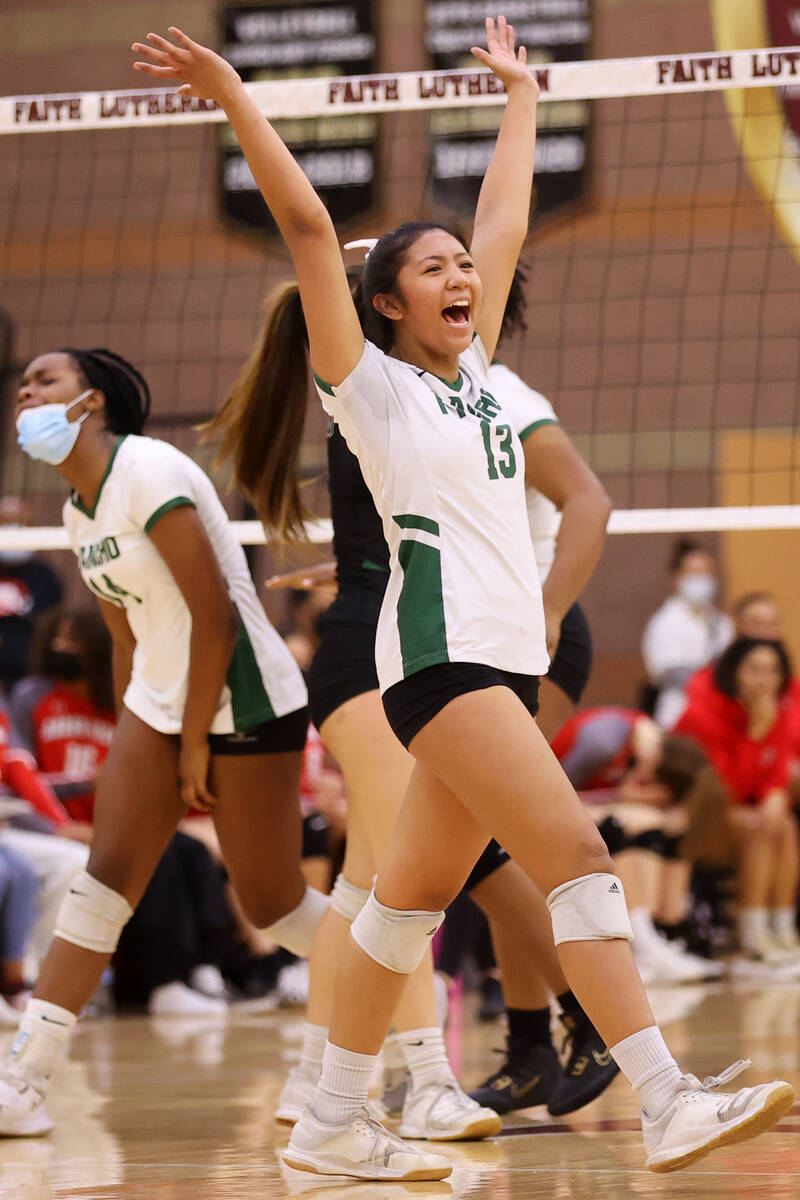 Rancho's Gabriella Fernandez (13) celebrates her team's victory over Arbor View during the Clas ...