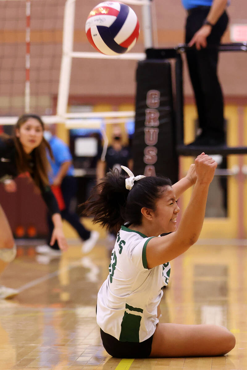 Rancho's Gabriella Fernandez (13) saves the ball against Arbor View during the Class 4A state g ...