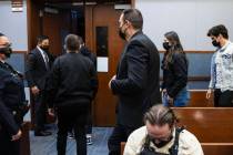 The family of victim Tina Tintor walk out of the courtroom at the Regional Justice Center, on W ...