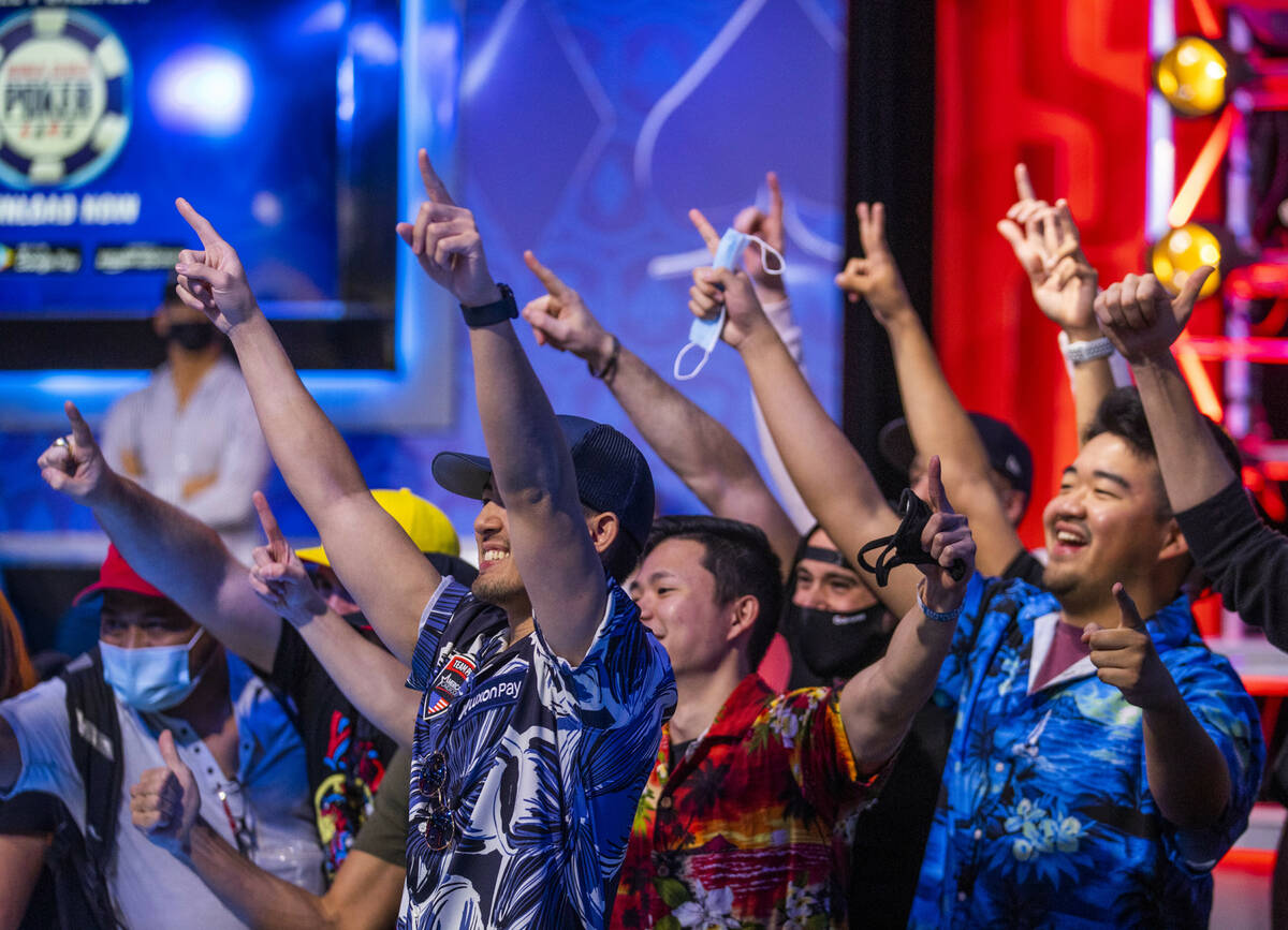 Joshua Remito and his gallery of fans before the final table for the $10,000 buy-in Main Event ...