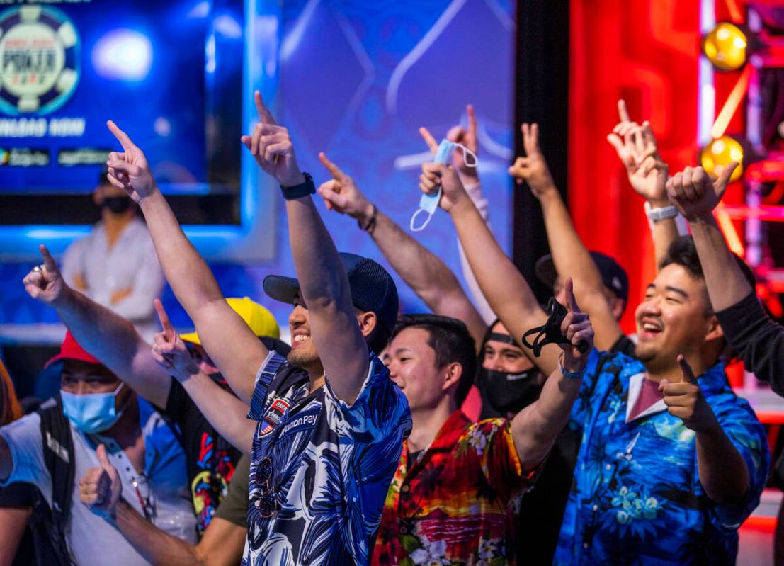 Joshua Remito and his gallery of fans before the final table for the $10,000 buy-in Main Event ...