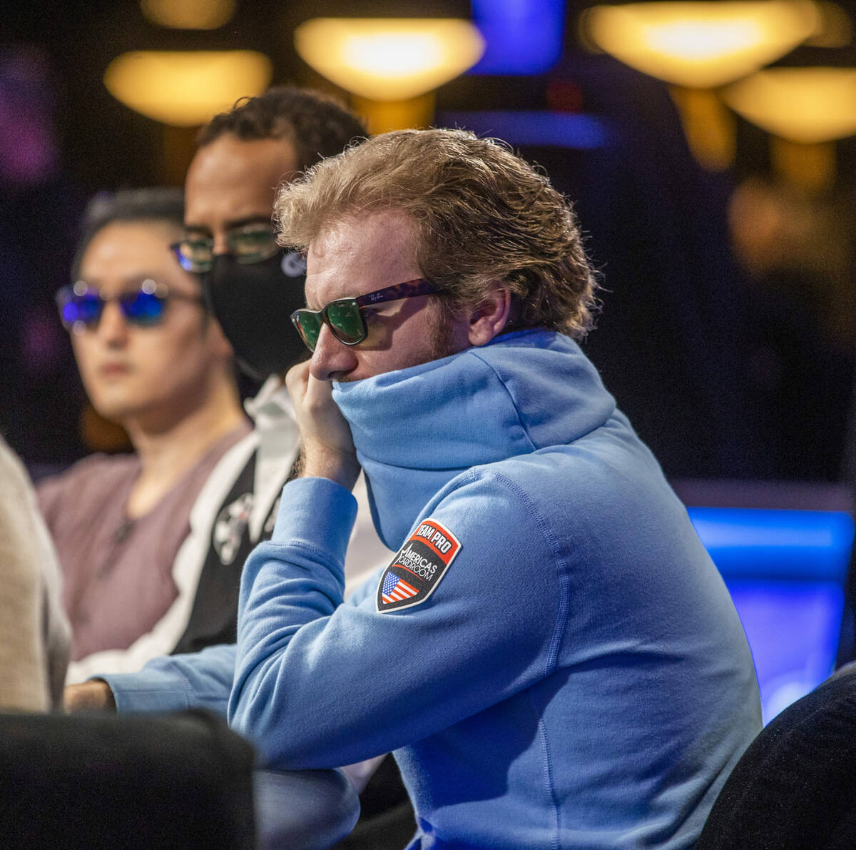 Jareth East considers his bet at the final table for the $10,000 buy-in Main Event at the World ...
