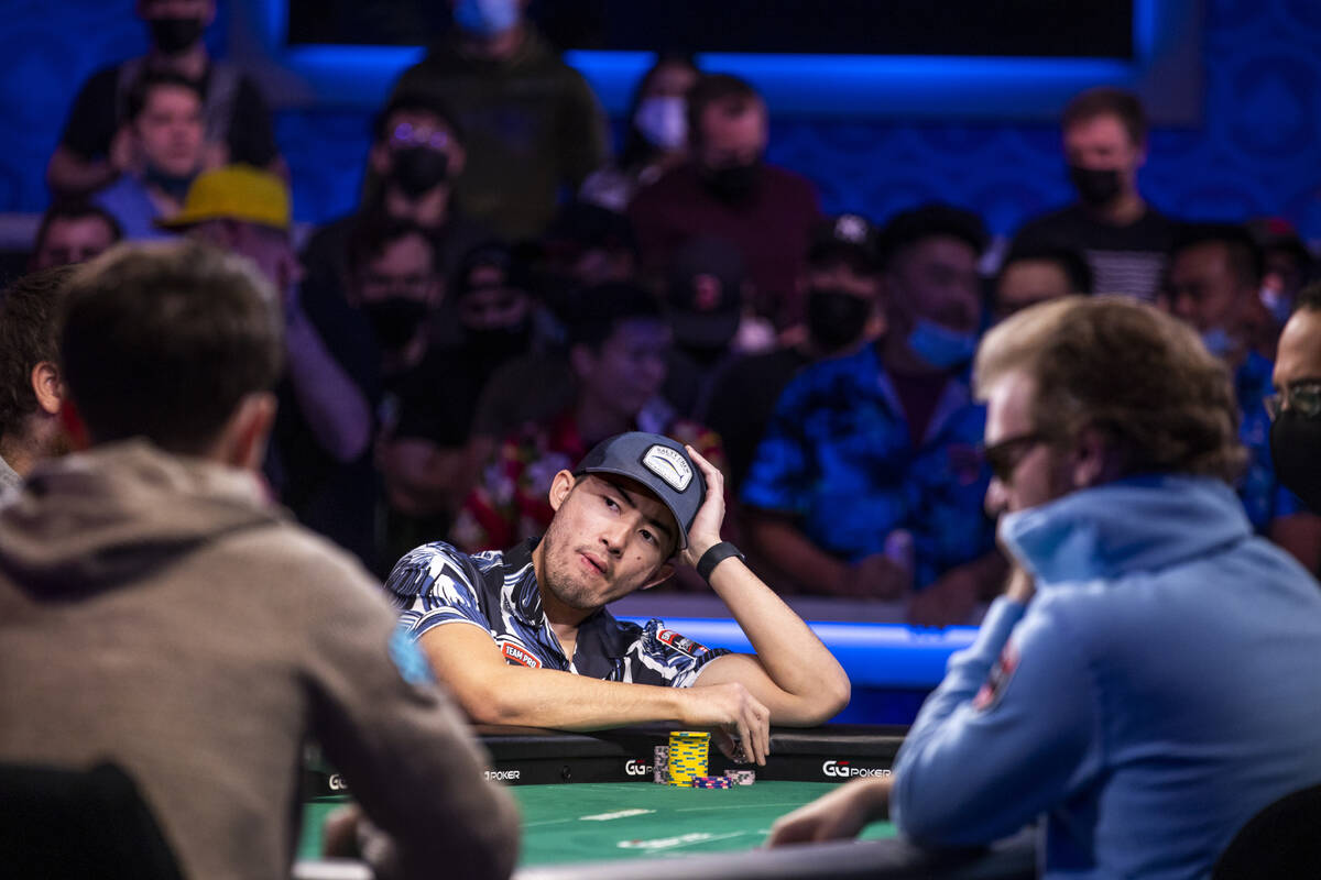 Joshua Remito relaxes at the final table for the $10,000 buy-in Main Event at the World Series ...
