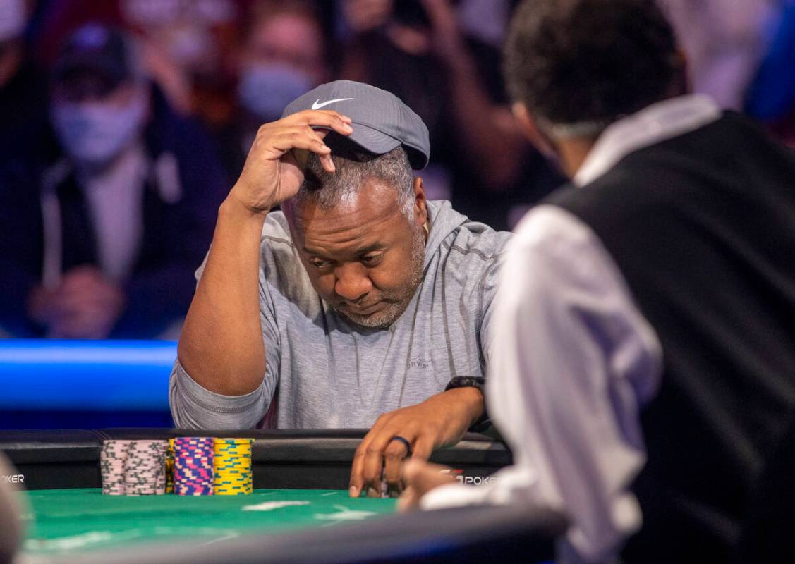 George Holmes contemplates a big bet versus Koray Aldemir at the final table for the $10,000 bu ...