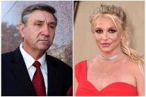 In this combination of photo, Jamie Spears, father of singer Britney Spears, leaves the Stanley ...