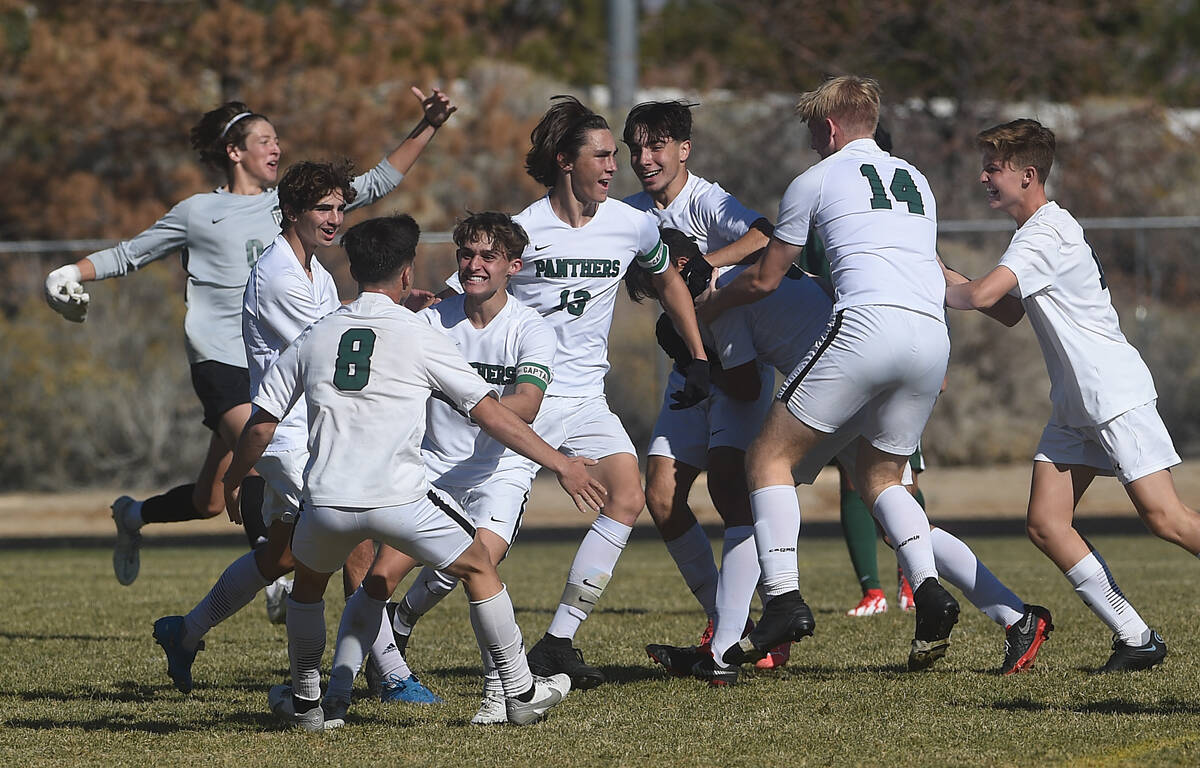 Palo Verde celebrates after defeating Hug 3-0 for the NIAA boy's soccer championship in Reno on ...