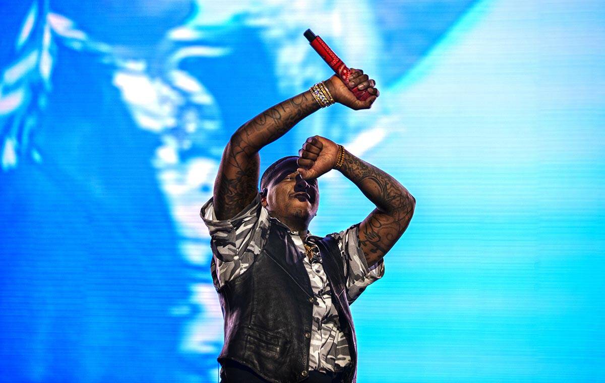YG performs during Day N Vegas at the Las Vegas Festival Grounds on Friday, Nov. 12, 2021, in L ...