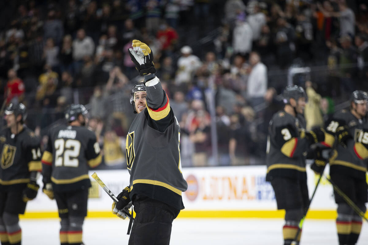 Golden Knights center Jonathan Marchessault (81) waves to the crowd during the third period of ...