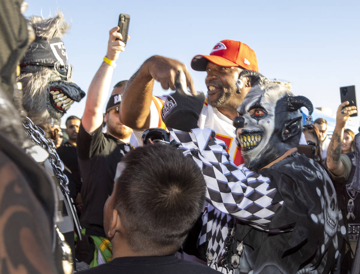 Fans gather in tailgating before the Raiders face the Kansas City Chiefs in their NFL game at A ...