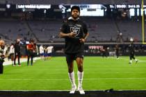 Las Vegas Raiders wide receiver DeSean Jackson warms up before the start of an NFL game against ...