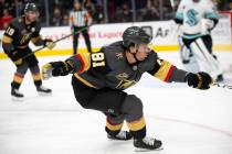 Golden Knights center Jonathan Marchessault (81) reaches and skates for the puck in the third p ...