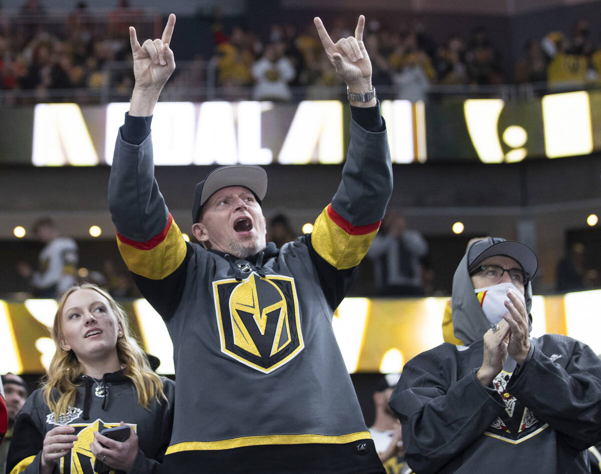 Golden Knights fans during an NHL hockey game against the Carolina Hurricanes on Tuesday, Nov. ...