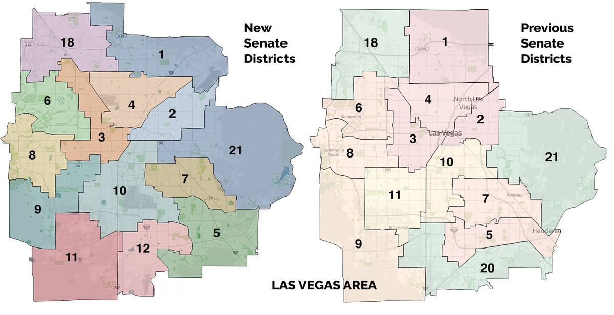 Final Las Vegas area State Senate district map vs. current district map