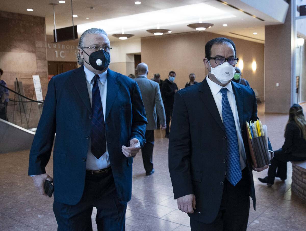 Attorneys David Chesnoff, left, and Richard Schonfeld, representing former Raiders wide receive ...