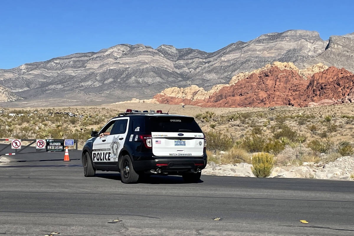 Police investigate an officer-involved shooting involving the Nevada Highway Patrol at Red Rock ...