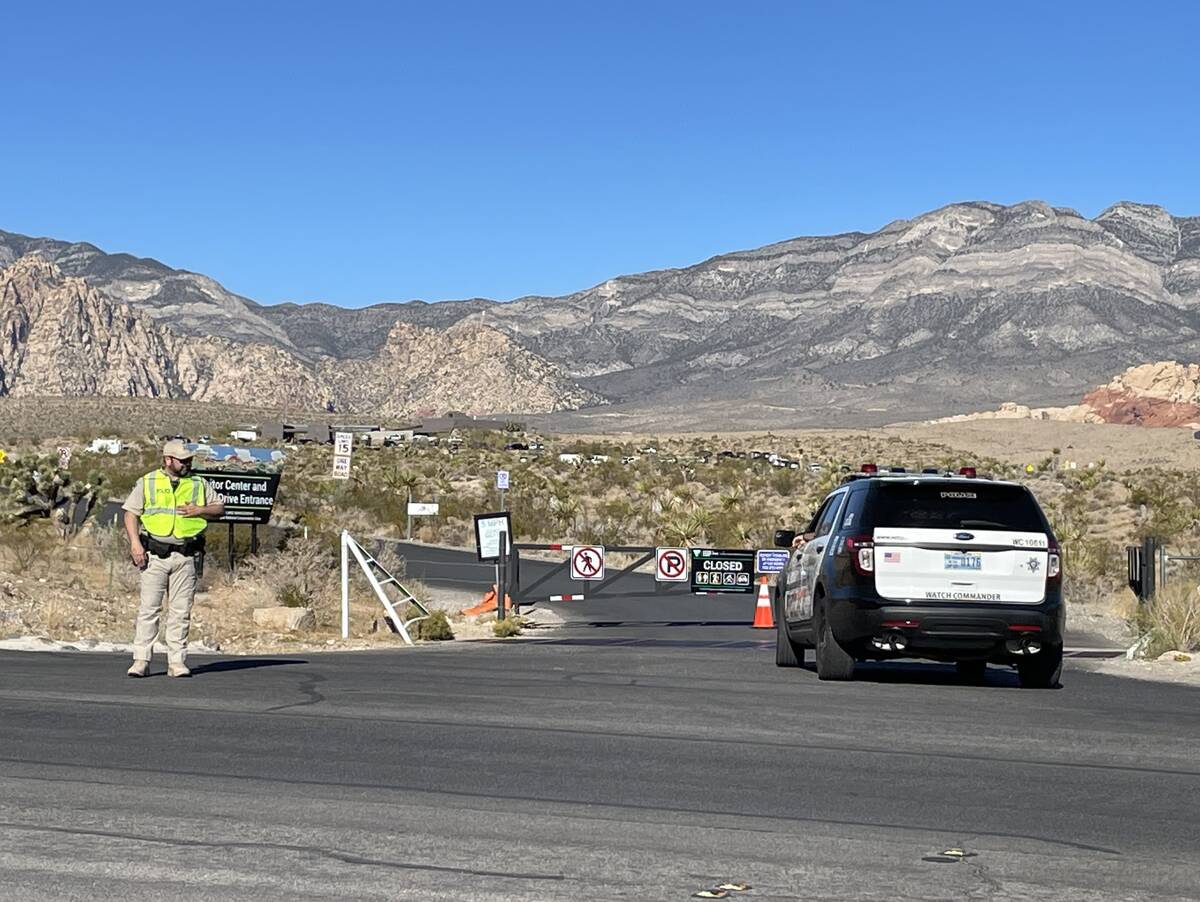 Police investigate an officer-involved shooting involving the Nevada Highway Patrol at Red Rock ...