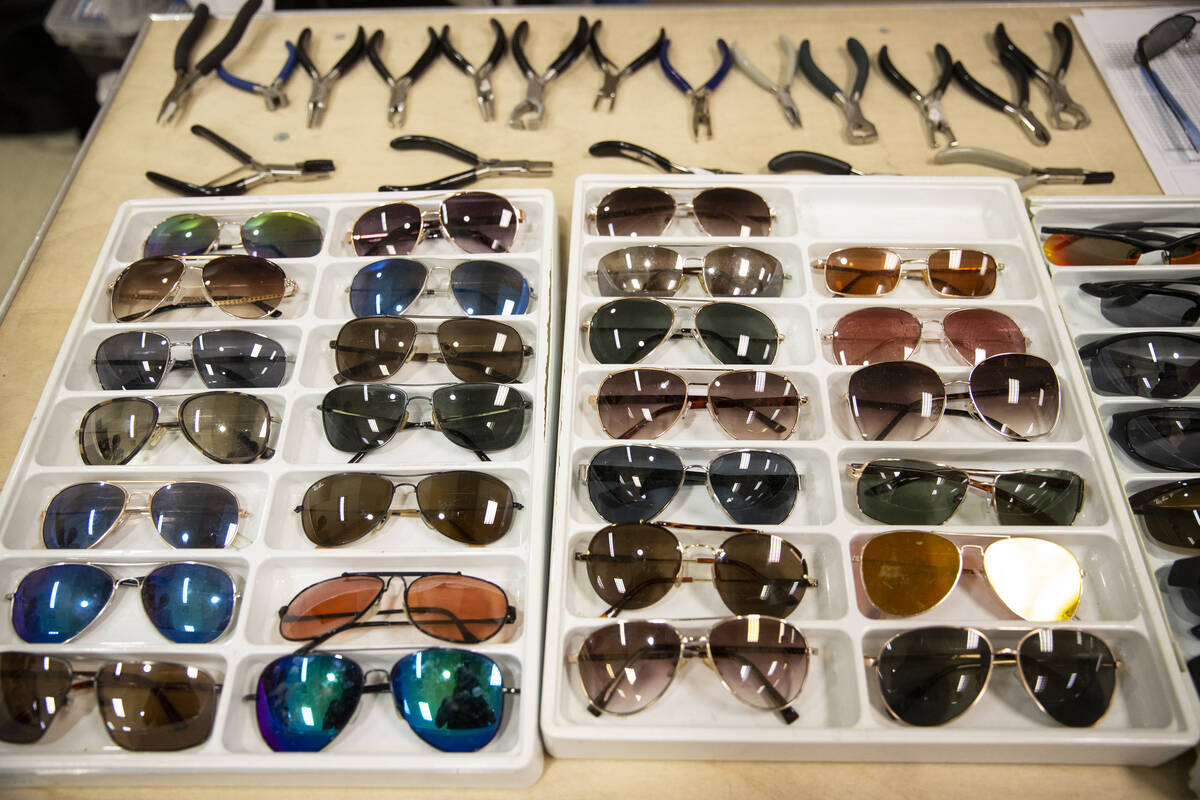 New sunglasses for participants of the annual Project Homeless Connect are displayed at Pearson ...