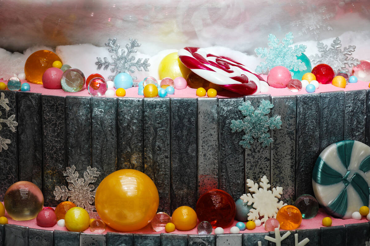 The holiday display made of mostly candy created by the Aria’s pastry team at the Aria i ...