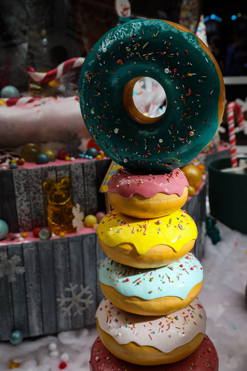 The holiday display made of mostly candy created by the Aria’s pastry team at the Aria i ...