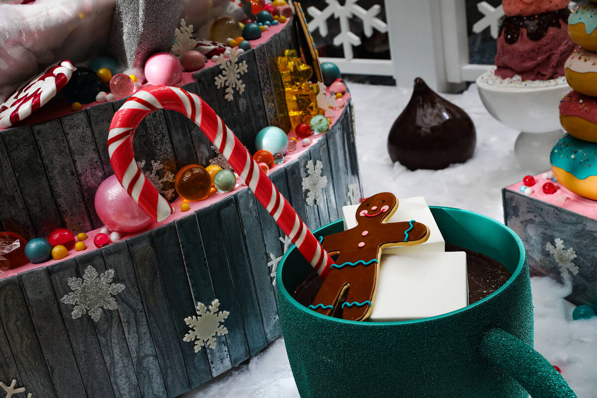 The holiday display made of mostly candy created by the Aria’s pastry team at the Aria i ...