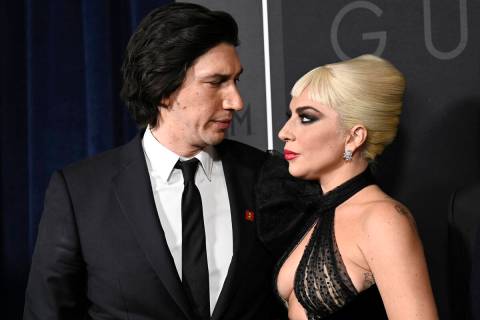 Adam Driver, left, and Lady Gaga attend the premiere of "House of Gucci" at Rose Thea ...